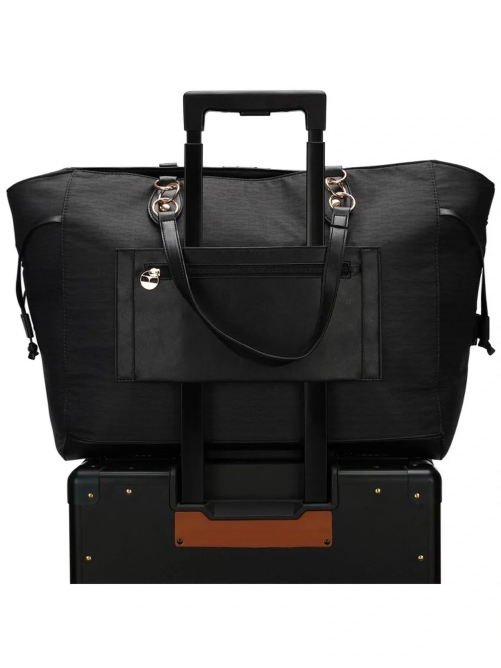 ELLE Luggage Eleganza 32L Weekender Tote Bag Black Travel Gray Stripe travel 🏖️